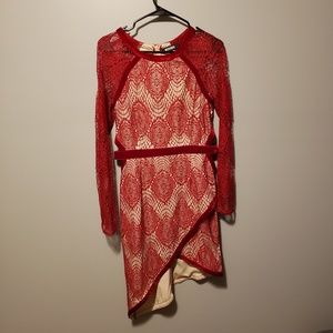 Missguided Red Lace Asymetric Cutout Dress